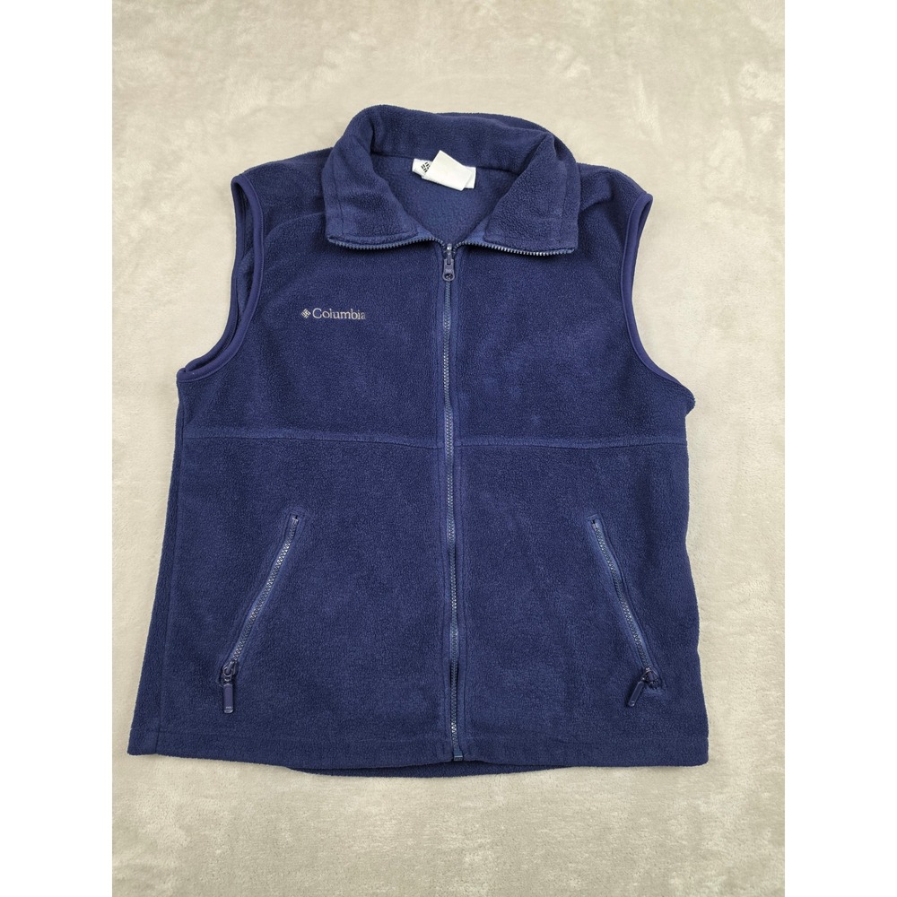 Vintage Columbia Fleece Vest Womens XL Blue Zip Sleeveless Outdoor Layering Y2K